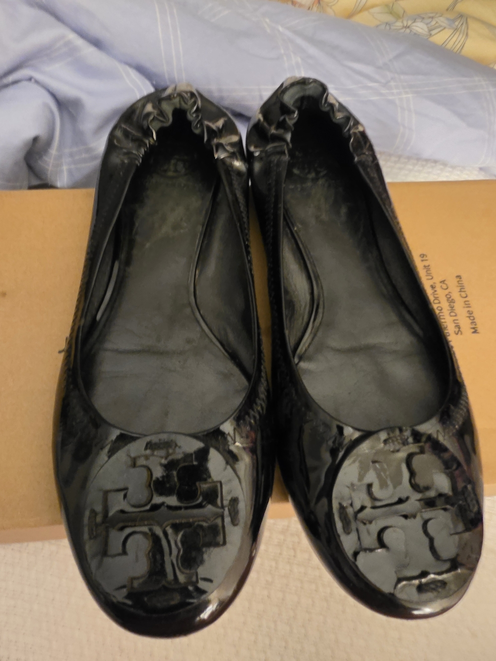 Tory Burch Black Patent Leather Logo Ballet Flats